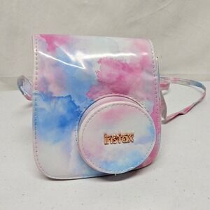 Fujifilm Instax Camera Case Unisex OS Pink Blue Watercolor Tie Dye Faux Leather